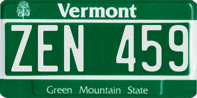 VT license plate ZEN459