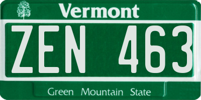 VT license plate ZEN463
