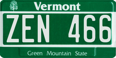 VT license plate ZEN466