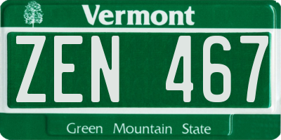 VT license plate ZEN467