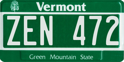 VT license plate ZEN472