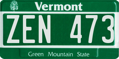 VT license plate ZEN473