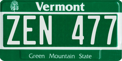 VT license plate ZEN477