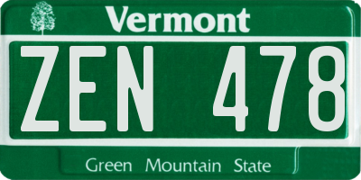 VT license plate ZEN478