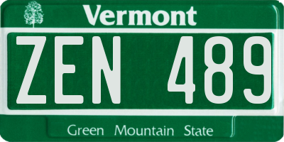 VT license plate ZEN489