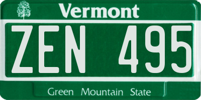 VT license plate ZEN495