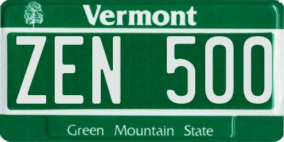 VT license plate ZEN500