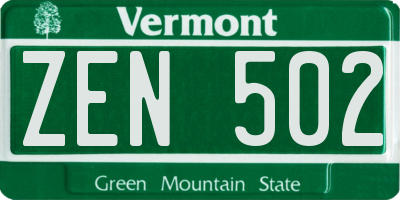 VT license plate ZEN502