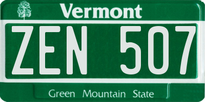 VT license plate ZEN507