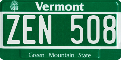 VT license plate ZEN508