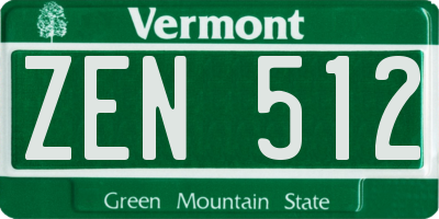 VT license plate ZEN512