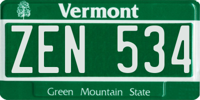 VT license plate ZEN534