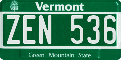 VT license plate ZEN536