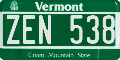 VT license plate ZEN538