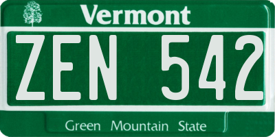 VT license plate ZEN542