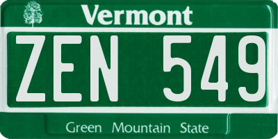 VT license plate ZEN549