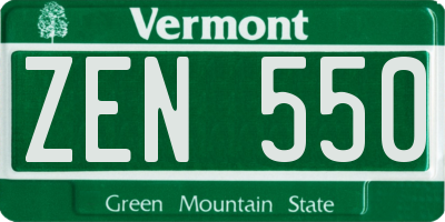 VT license plate ZEN550