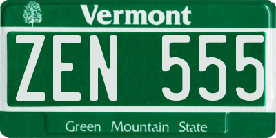 VT license plate ZEN555