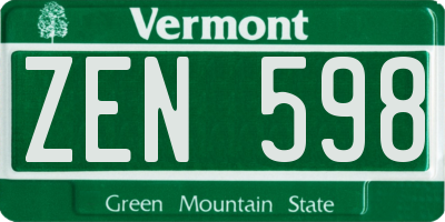 VT license plate ZEN598