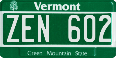 VT license plate ZEN602