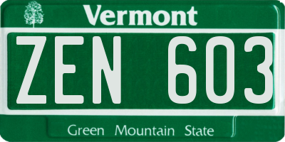 VT license plate ZEN603