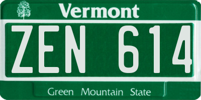 VT license plate ZEN614