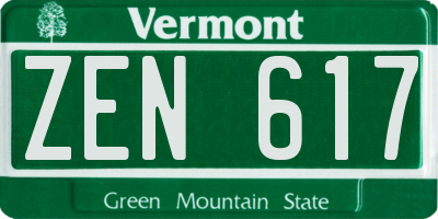 VT license plate ZEN617