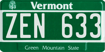 VT license plate ZEN633
