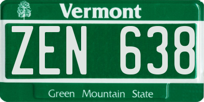 VT license plate ZEN638