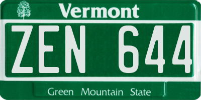 VT license plate ZEN644