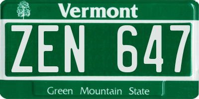 VT license plate ZEN647
