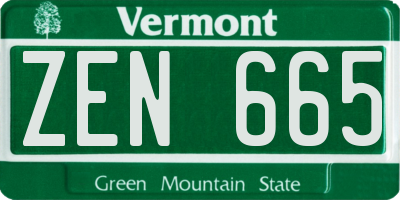 VT license plate ZEN665