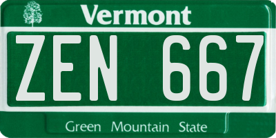 VT license plate ZEN667