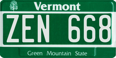 VT license plate ZEN668