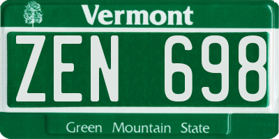 VT license plate ZEN698
