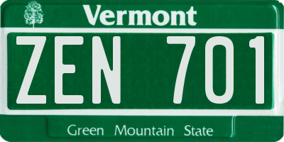 VT license plate ZEN701