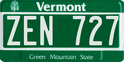 VT license plate ZEN727