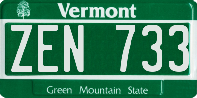 VT license plate ZEN733