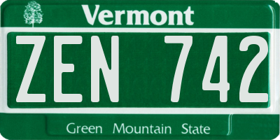 VT license plate ZEN742