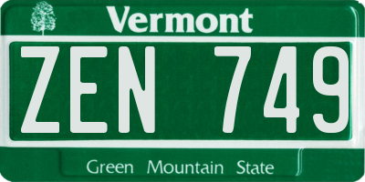 VT license plate ZEN749