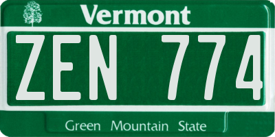 VT license plate ZEN774