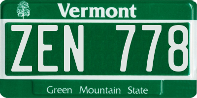 VT license plate ZEN778