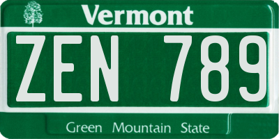 VT license plate ZEN789