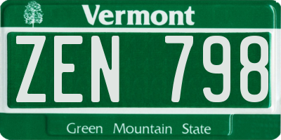 VT license plate ZEN798