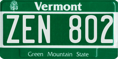 VT license plate ZEN802