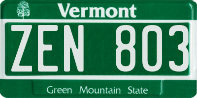 VT license plate ZEN803