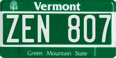 VT license plate ZEN807