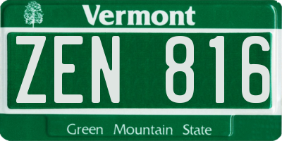 VT license plate ZEN816