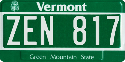 VT license plate ZEN817