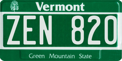 VT license plate ZEN820